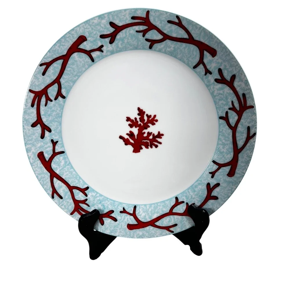 Z Gallerie Coral Reef Dinner Plate 11 Blue Red White Porcelain Coastal Retired